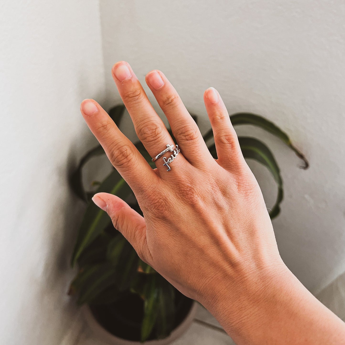 "Faith" Silver Cross Ring