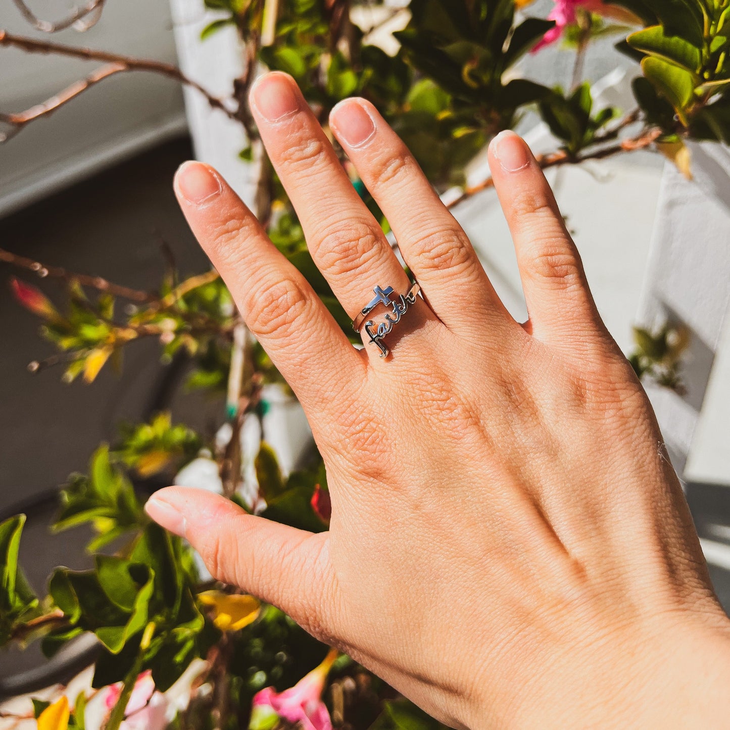 "Faith" Silver Cross Ring