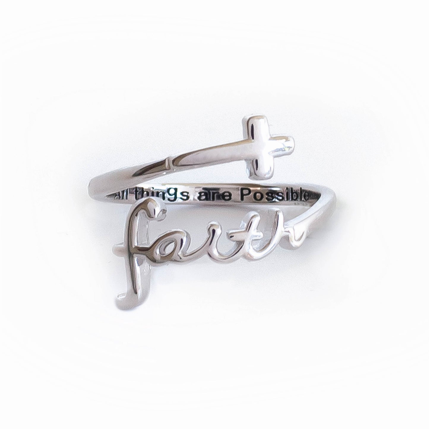 "Faith" Silver Cross Ring